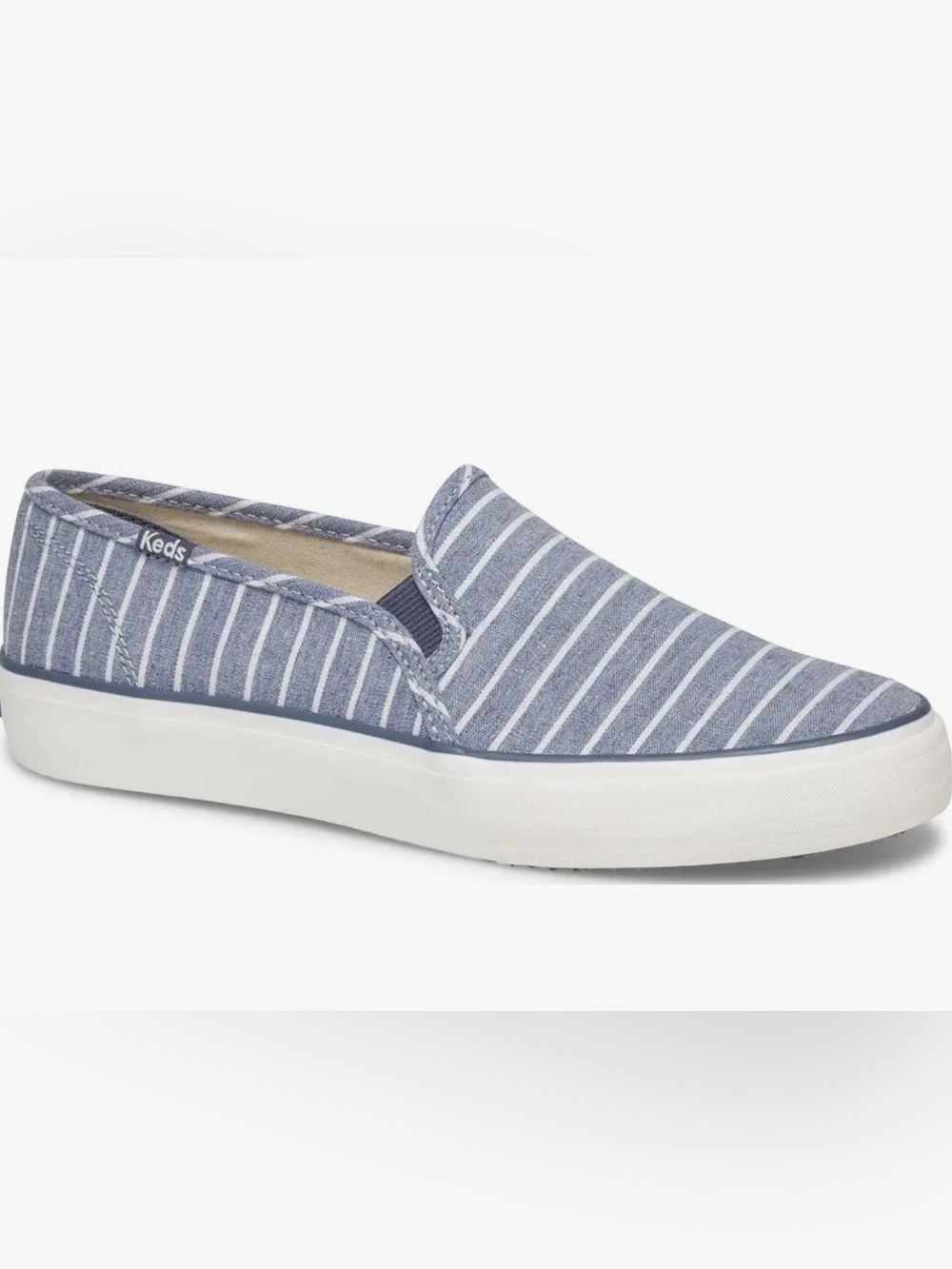 Keds Size 8M Double Decker Canvas Slip On Breton Blue  and White Stripe